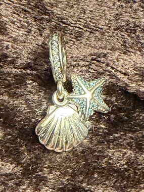 Pandora Starfish & Sea Shell Dangle Charm 792076CZF Sterling Silver Retired